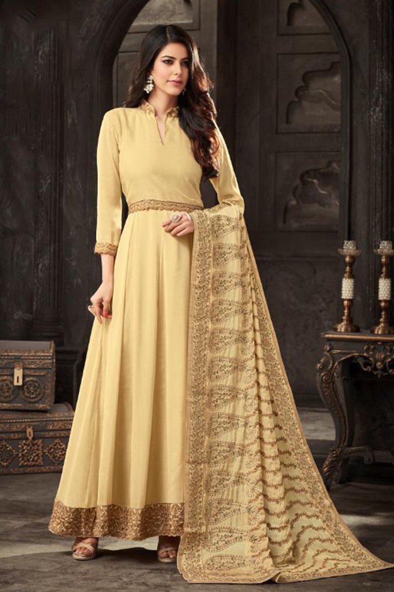 Stunning Yellow Crepe georgette Party Wear Anarkali Suit