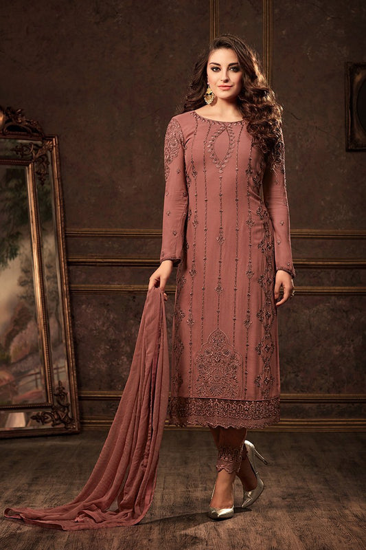 Blush-Brown Georgette suit with rich artwork