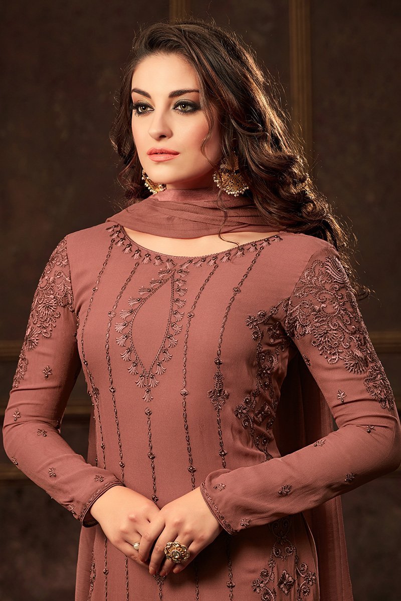 Blush-Brown Georgette suit with rich artwork