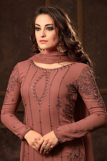 Blush-Brown Georgette suit with rich artwork