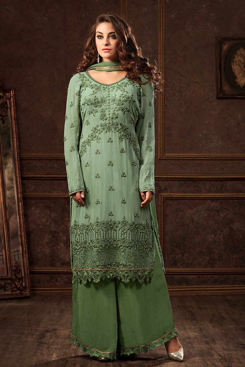 Pistacchio-Green Georgette suit