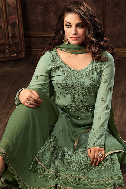 Pistacchio-Green Georgette suit