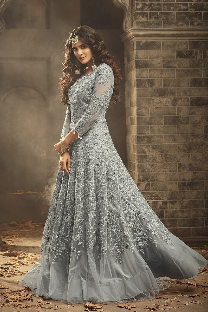 Bold Gray Party Wear Anarkali Suit