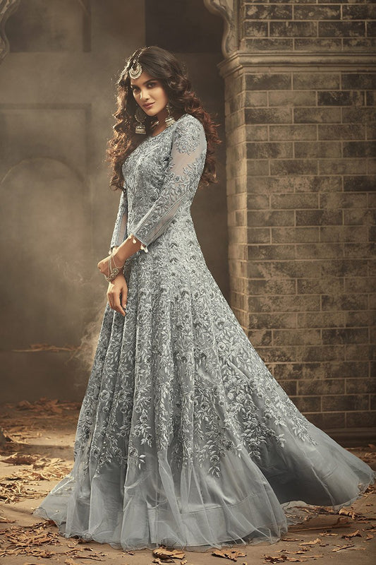 Bold Gray Party Wear Anarkali Suit