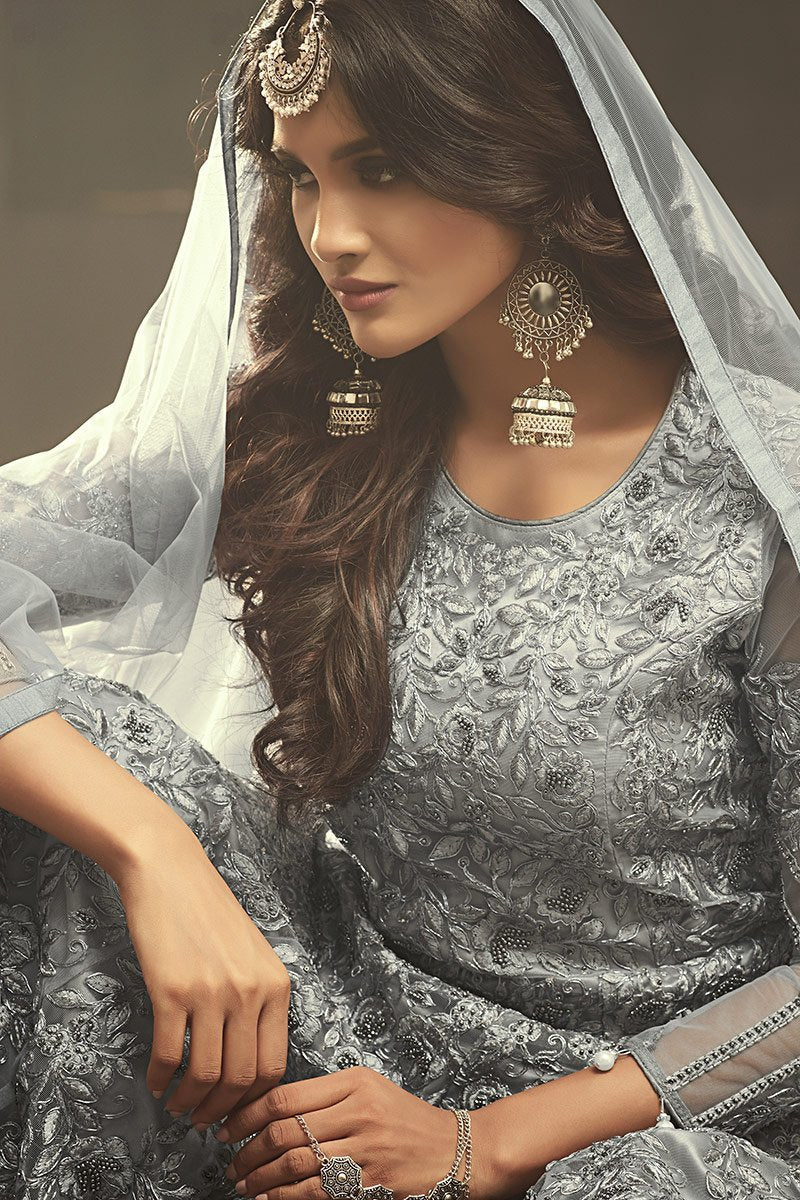 Bold Gray Party Wear Anarkali Suit