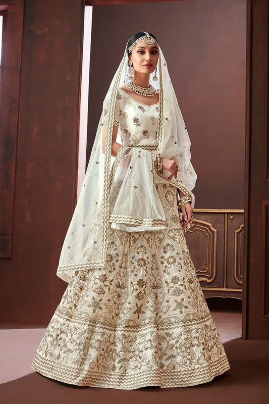 Off White Organza Silk Party Wear Lehenga set