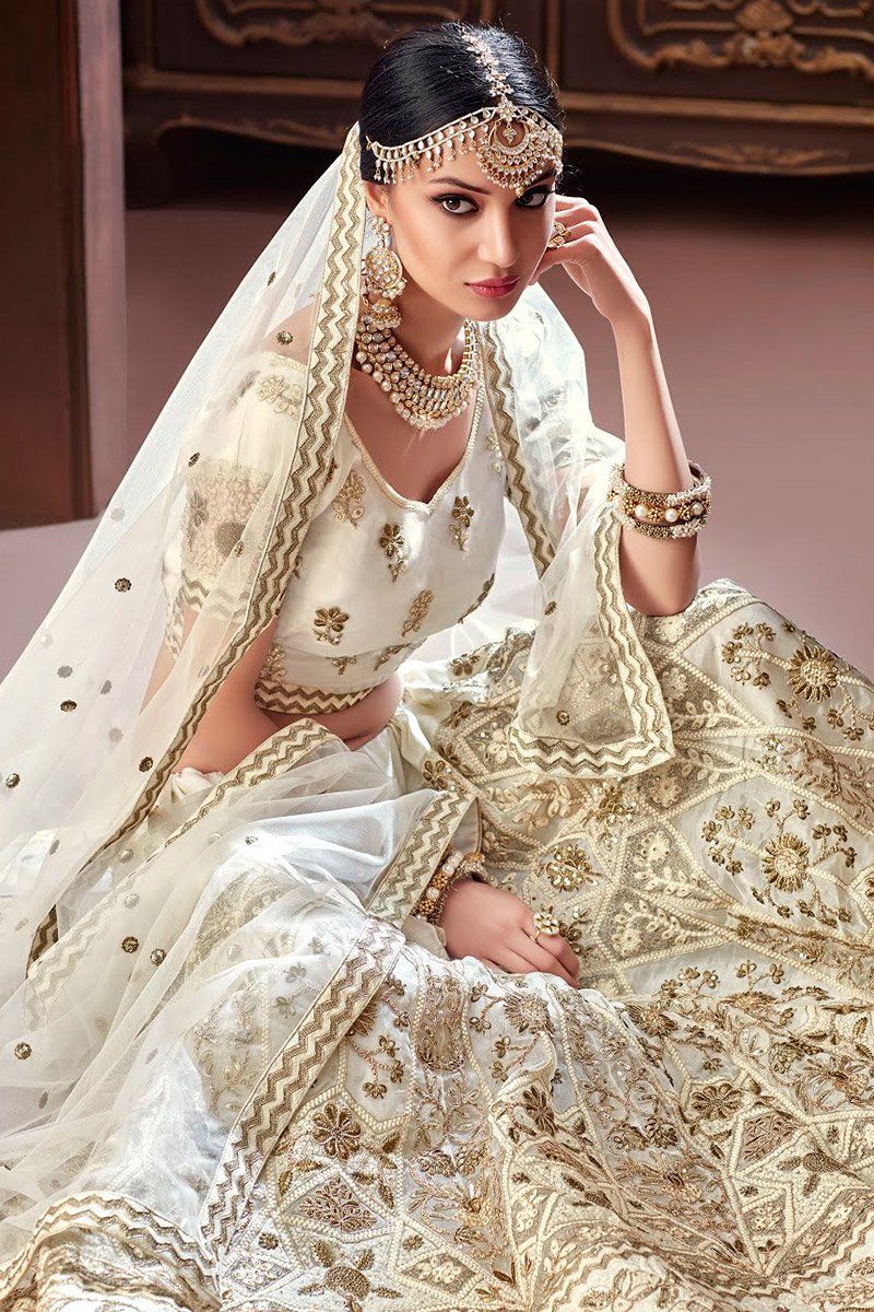 Off White Organza Silk Party Wear Lehenga set