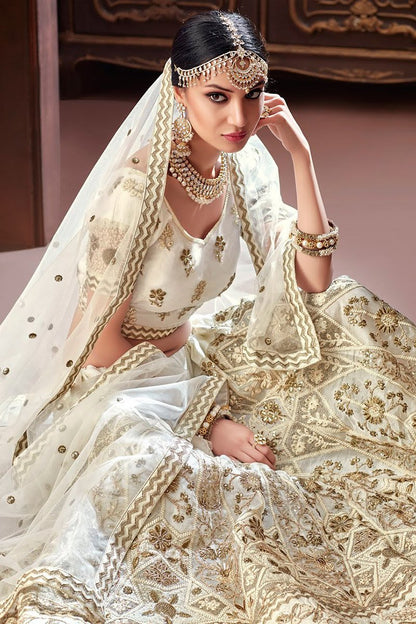 Off White Organza Silk Party Wear Lehenga set