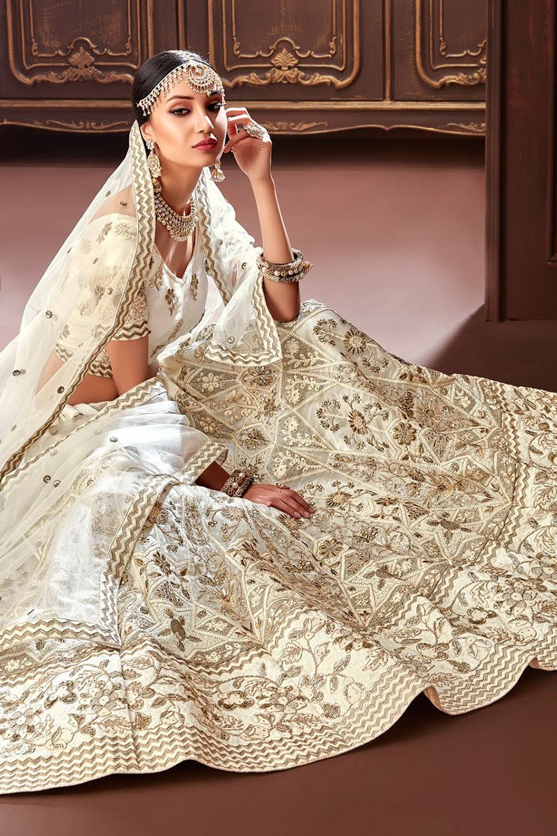 Off White Organza Silk Party Wear Lehenga set