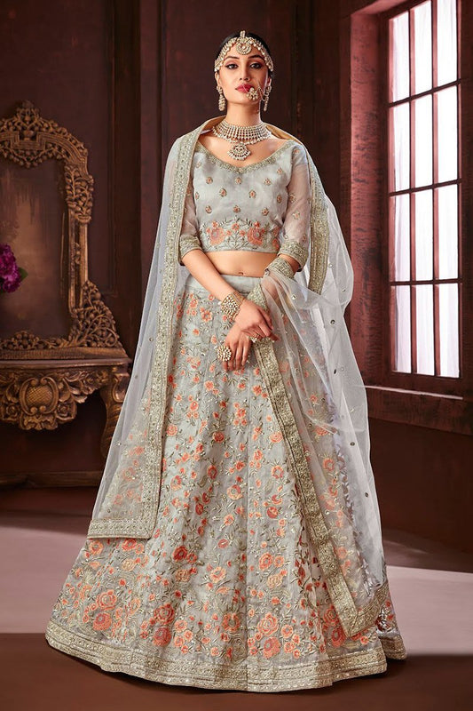 Silver Charm Organza Silk Party wear Lehenga Set