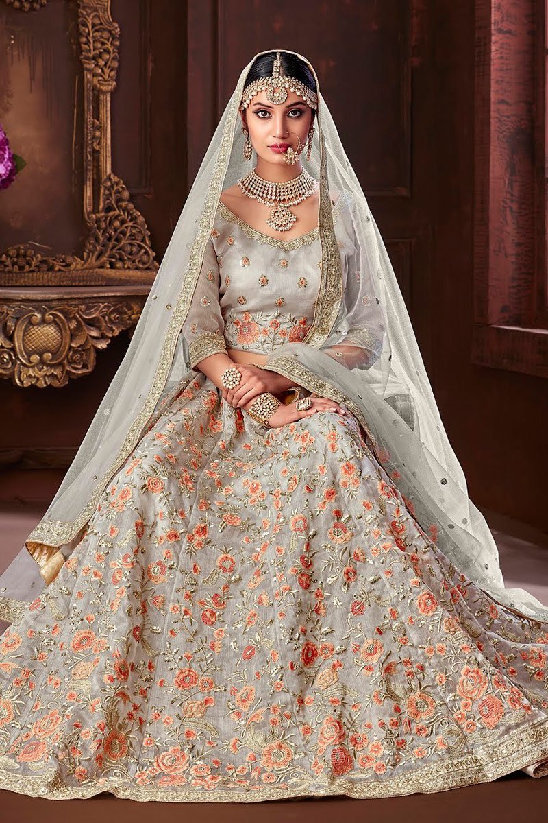 Silver Charm Organza Silk Party wear Lehenga Set