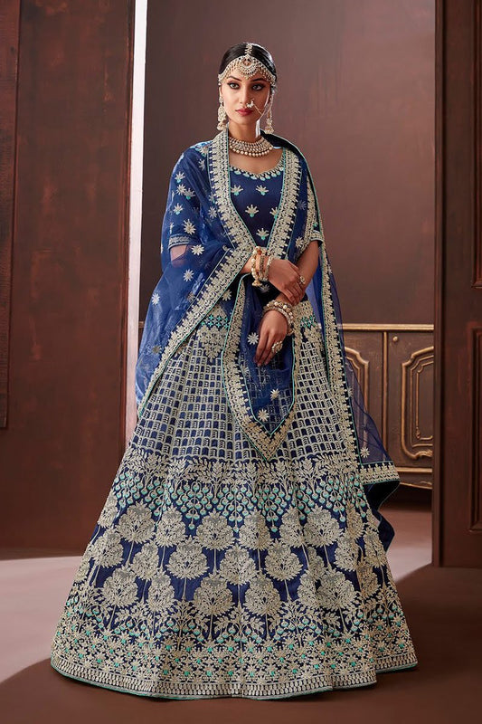 Navy Blue Apple Silk Party wear Lehenga Set