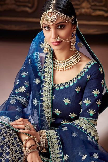 Navy Blue Apple Silk Party wear Lehenga Set