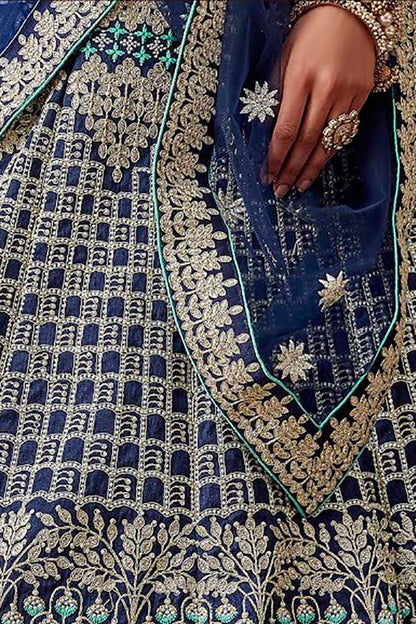 Navy Blue Apple Silk Party wear Lehenga Set