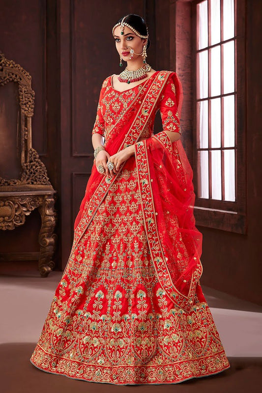 Red Silk Party Wear Lehenga Set