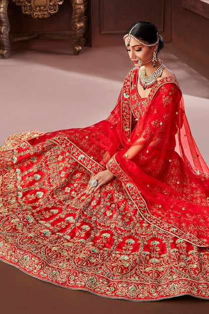 Red Silk Party Wear Lehenga Set