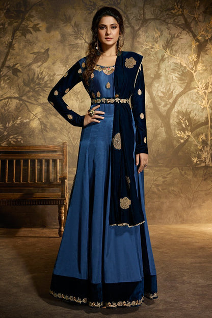 Blue Party Wear Anarkali Style Suit