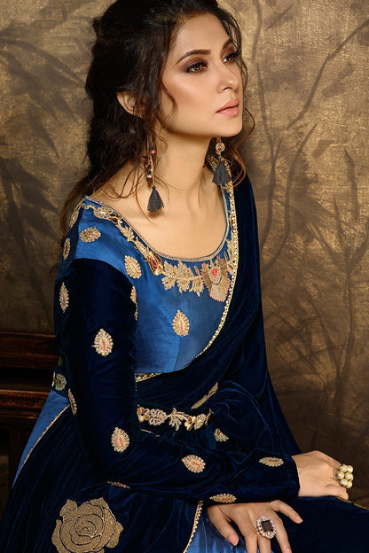 Blue Party Wear Anarkali Style Suit