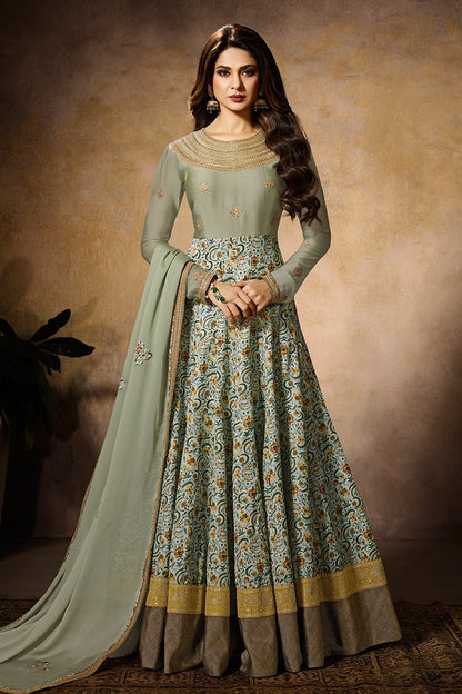 Greyish Party Wear Anarkali Style Suit