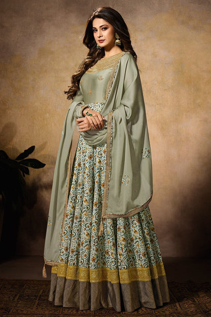 Greyish Party Wear Anarkali Style Suit