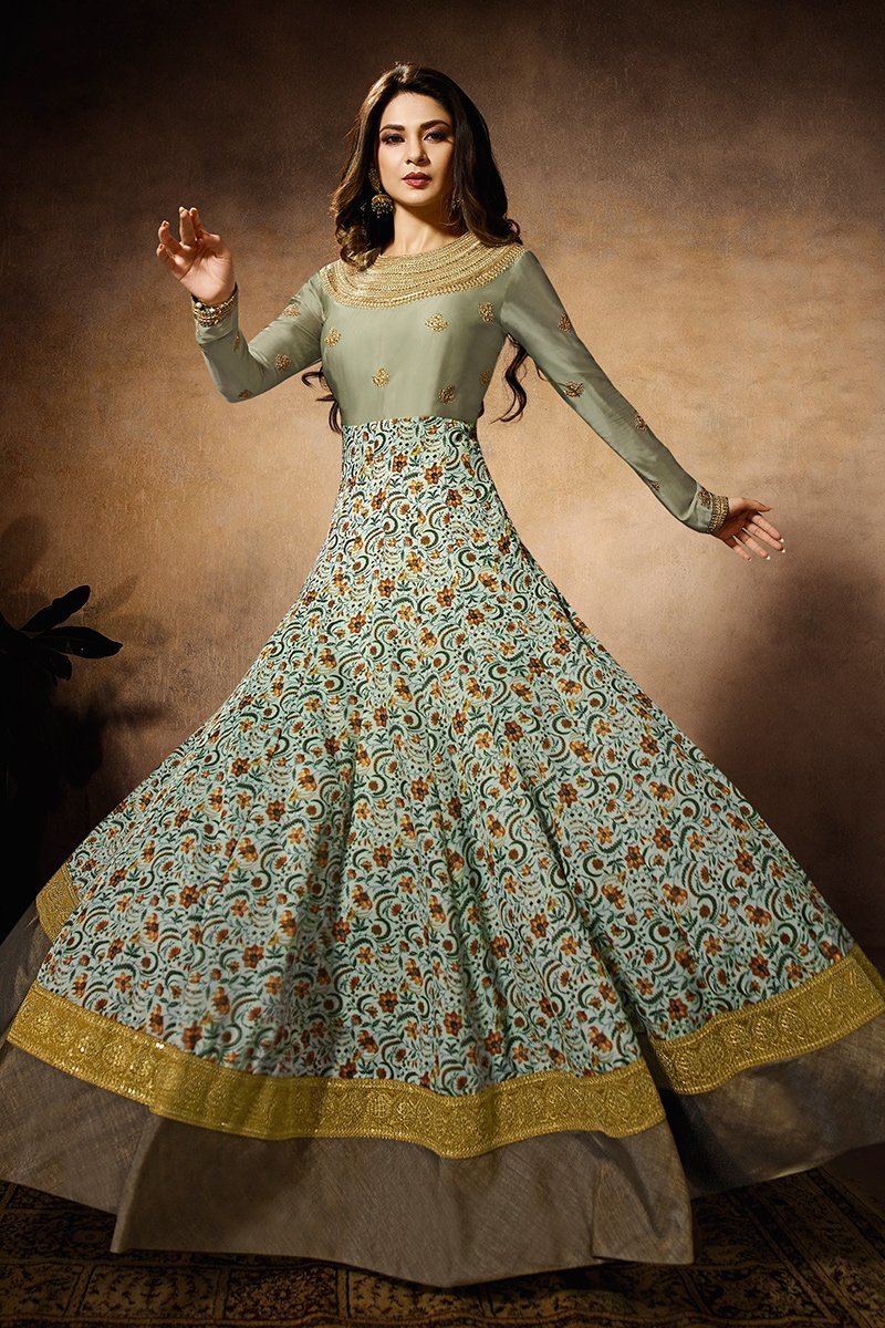 Greyish Party Wear Anarkali Style Suit