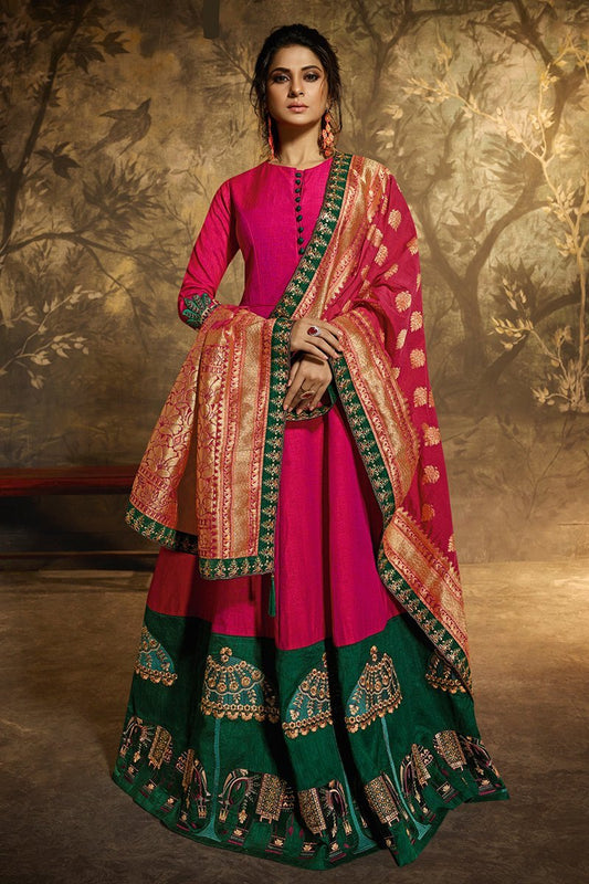 Rani and Green Party Wear Anarkali Style Suit