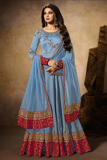 Sapphire Blue Party Wear Anarkali Style Suit