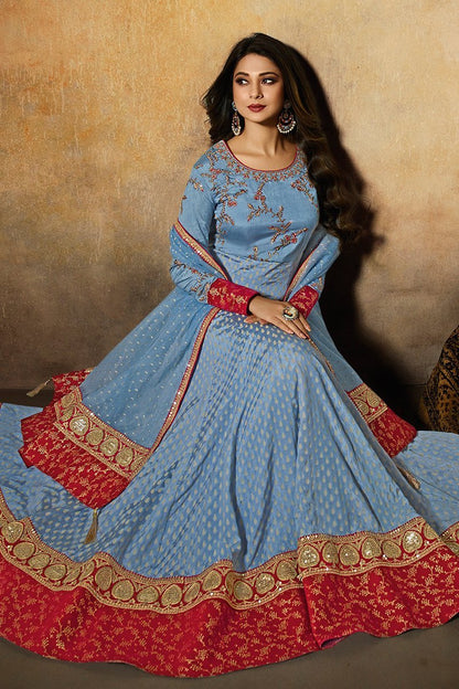 Sapphire Blue Party Wear Anarkali Style Suit