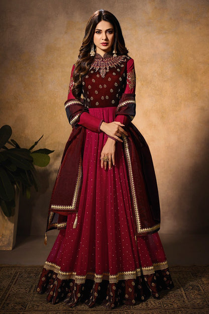 Maroon Party Wear Anarkali Style Suit