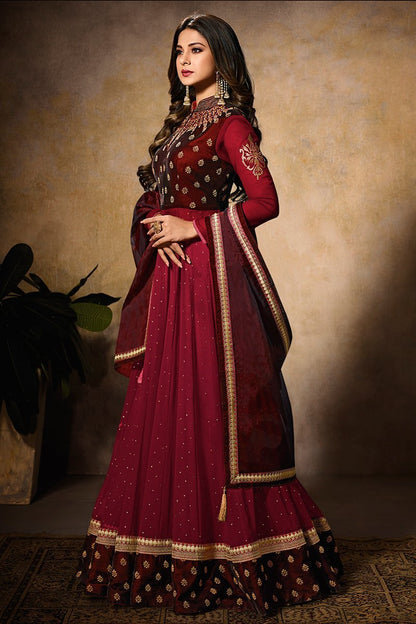 Maroon Party Wear Anarkali Style Suit