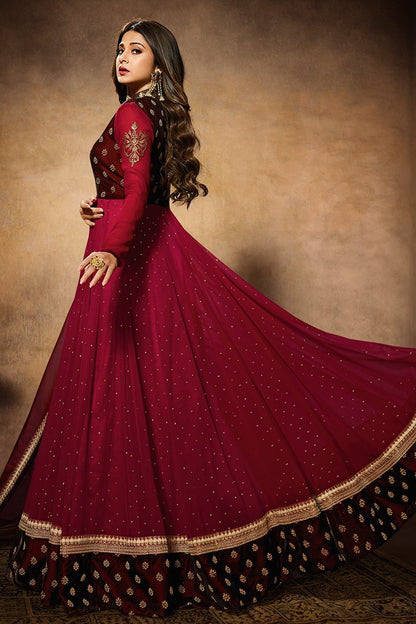 Maroon Party Wear Anarkali Style Suit
