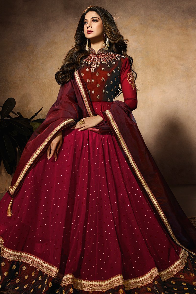 Maroon Party Wear Anarkali Style Suit