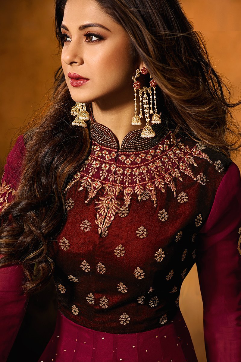 Maroon Party Wear Anarkali Style Suit