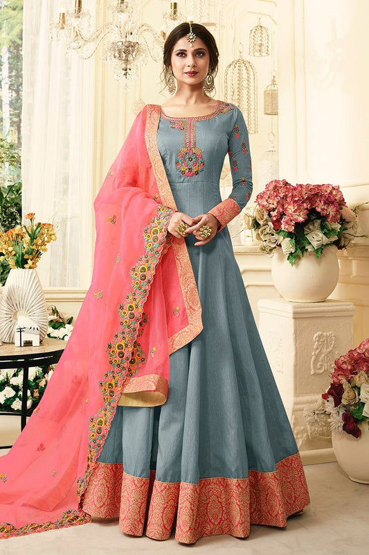 Silver Charm Pure Silk Anarkali Suit