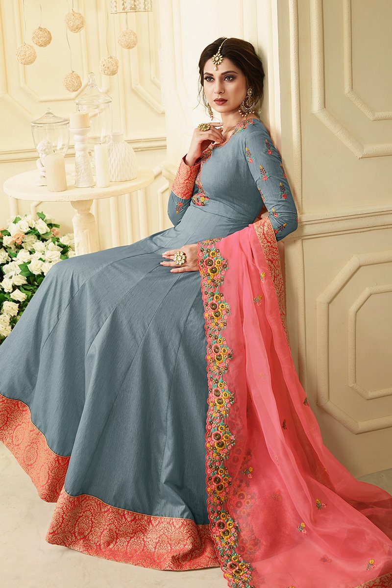 Silver Charm Pure Silk Anarkali Suit