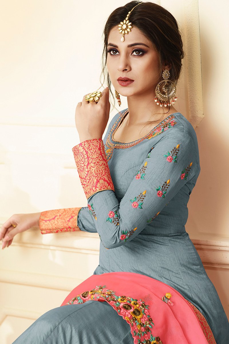 Silver Charm Pure Silk Anarkali Suit