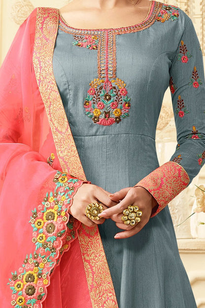 Silver Charm Pure Silk Anarkali Suit