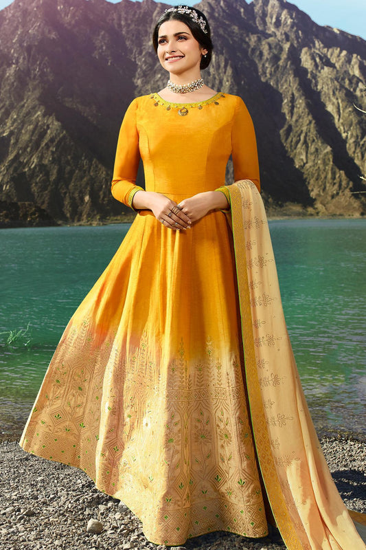 Mustard and Beige Designer Anarkali Suit