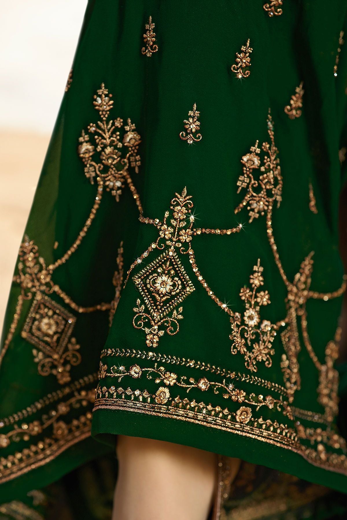 Mustard and Forest Green Embroidered Sharara Suit