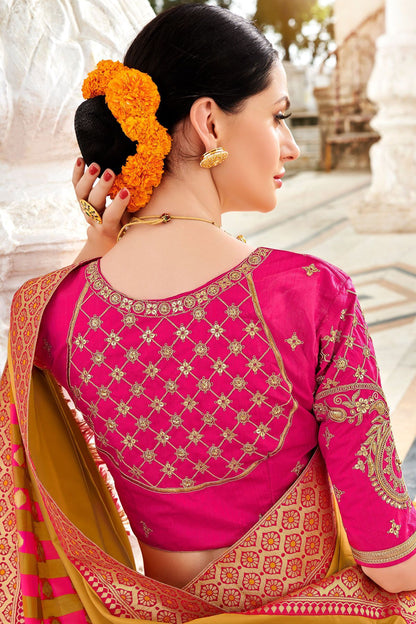 Mustard and Magenta Designer Sari