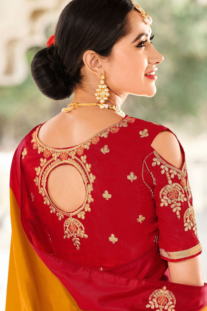 Mustard and Scarlet Red Designer Sari