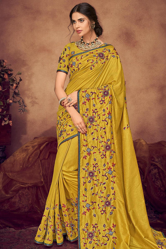 Mustard Designer Fancy Fabric Saree