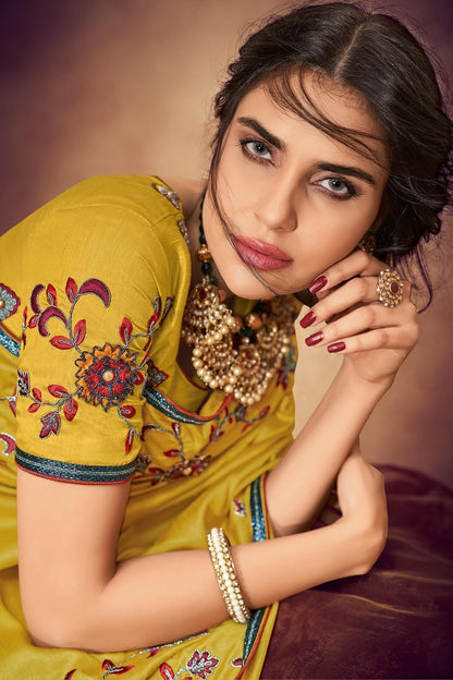 Mustard Designer Fancy Fabric Saree