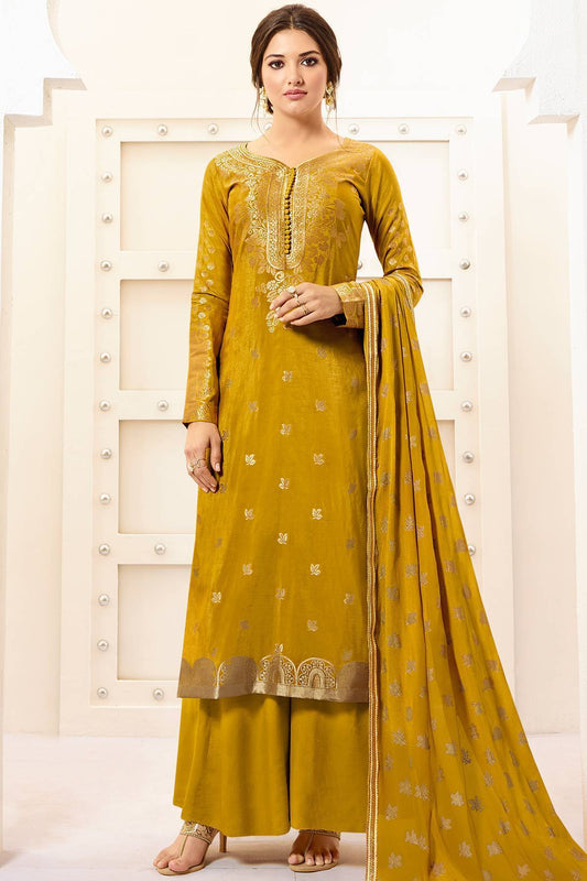 Mustard Designer Silk Palazzo Suit