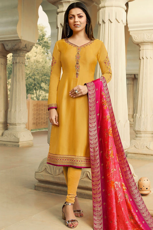 Mustard Georgette Casual Straight Suit
