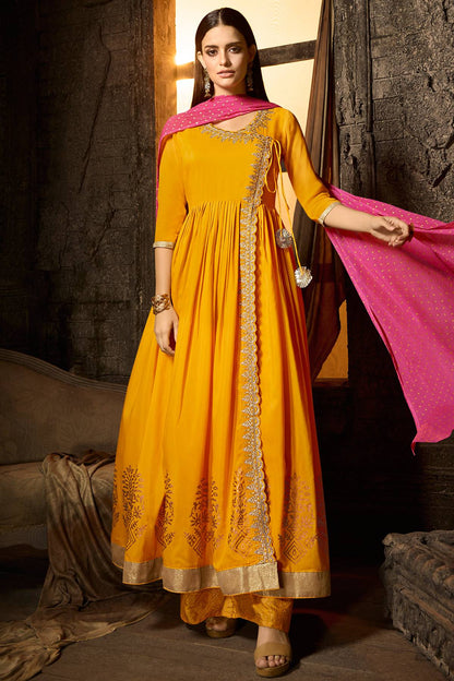 Mustard Yellow Designer Palazzo Suit