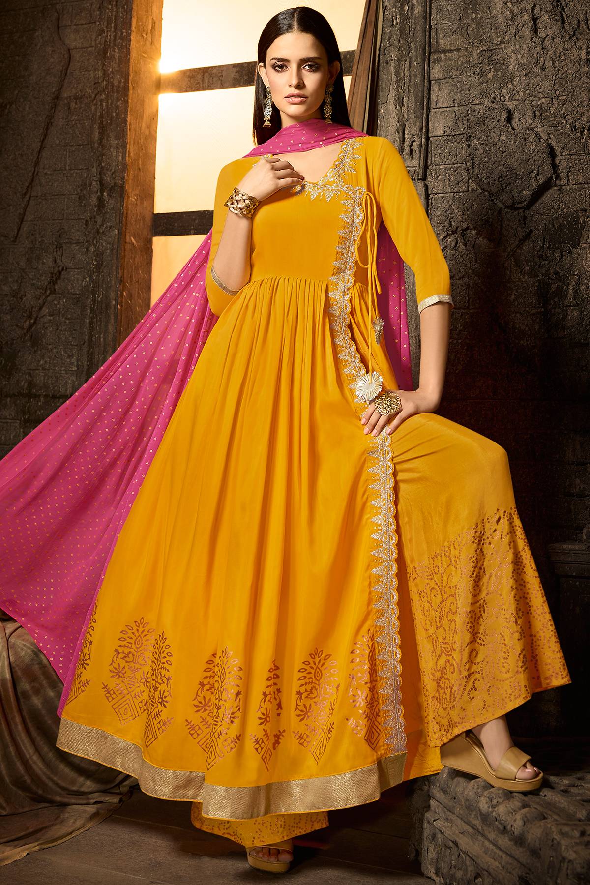 Mustard Yellow Designer Palazzo Suit