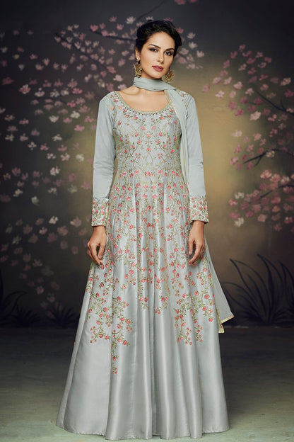 Lavishing Pink Party Wear Satin Silk Gown
