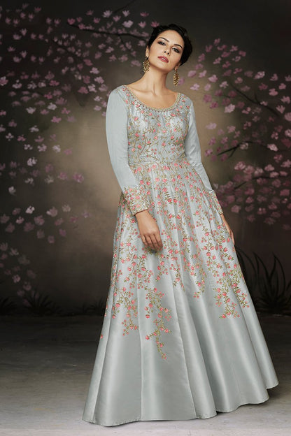 Lavishing Pink Party Wear Satin Silk Gown