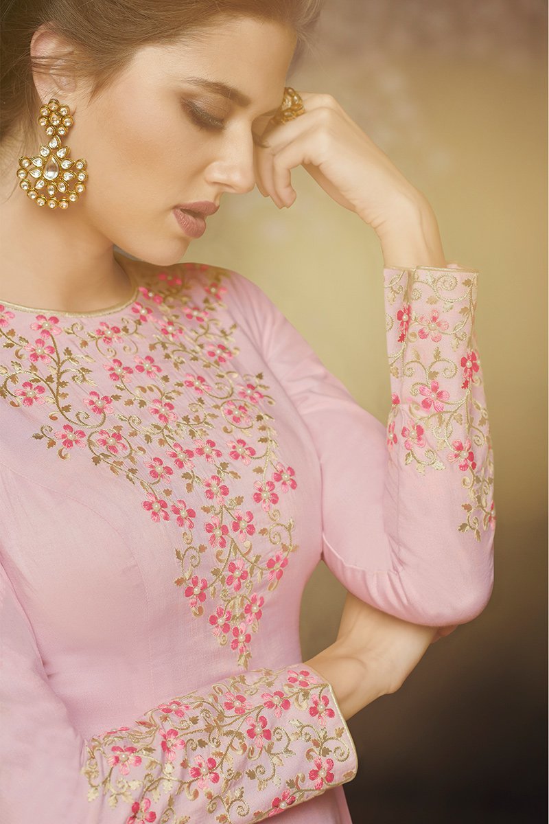 Lovely Pink Party Wear Satin Silk Gown